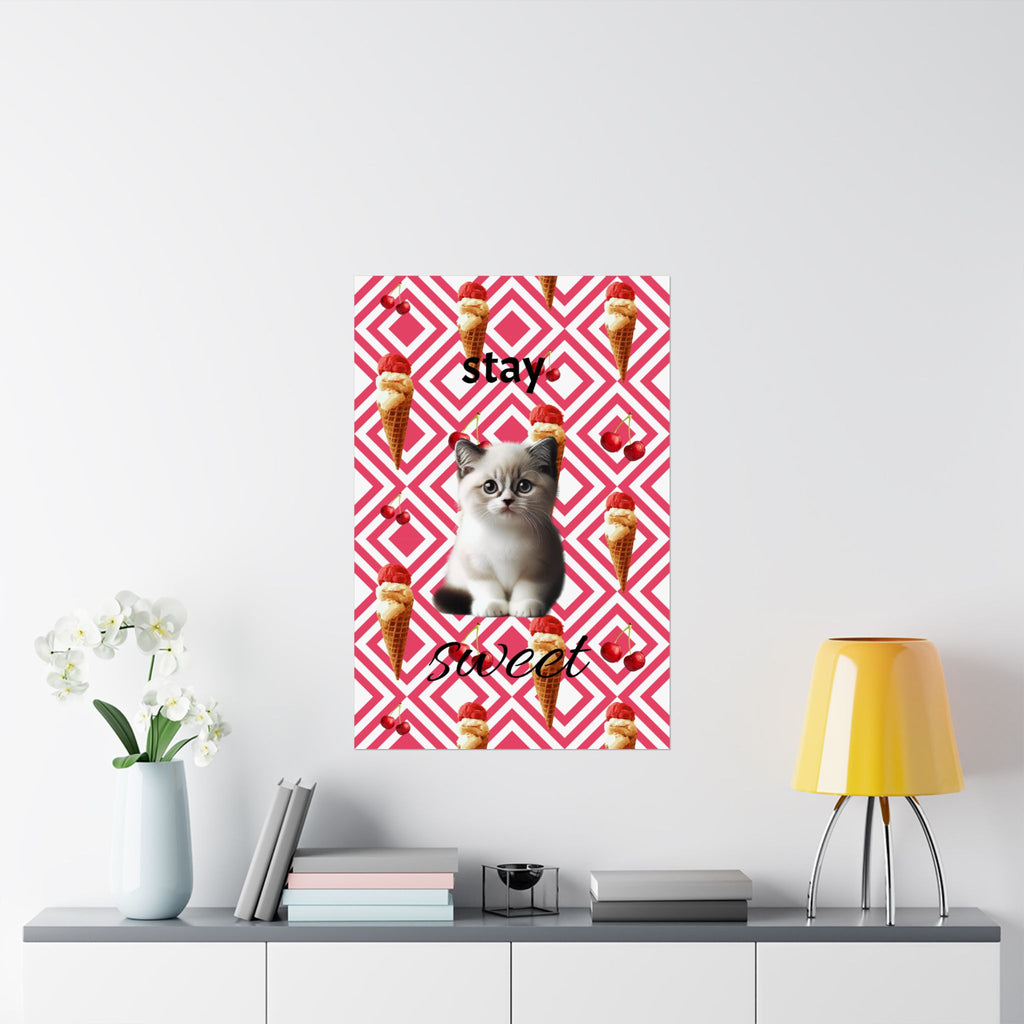 Cute Cat 'Stay Sweet' Matte Vertical Poster - Whimsical Home Decor