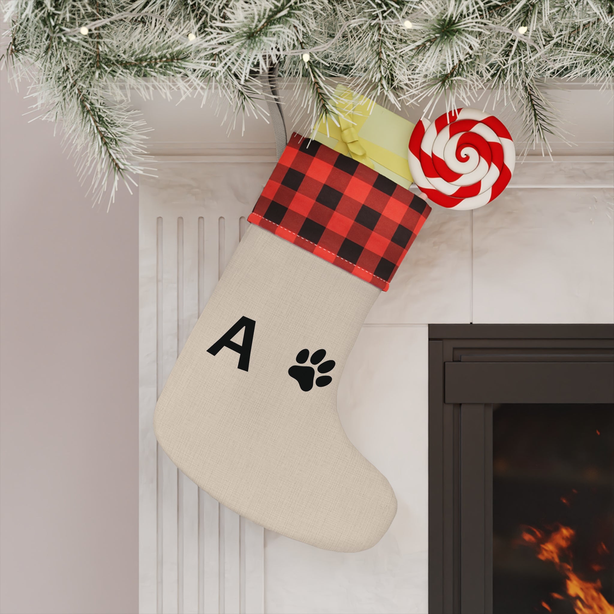 Pet Christmas Stocking with initials and paw