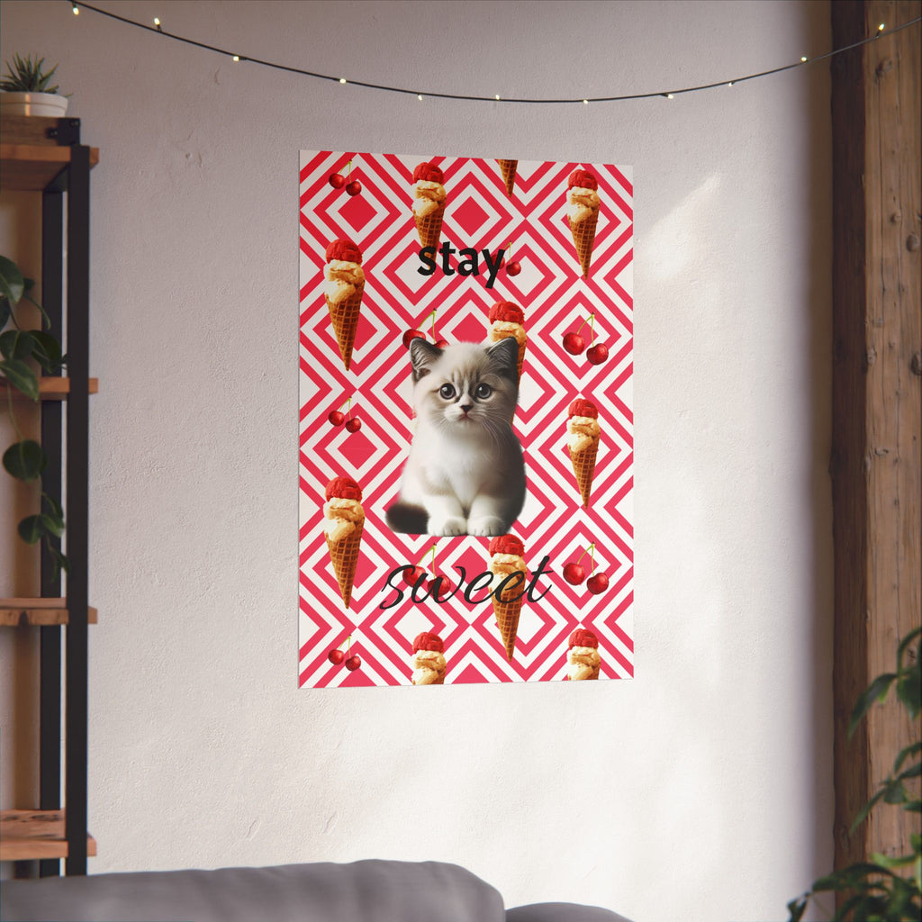 Cute Cat 'Stay Sweet' Matte Vertical Poster - Whimsical Home Decor