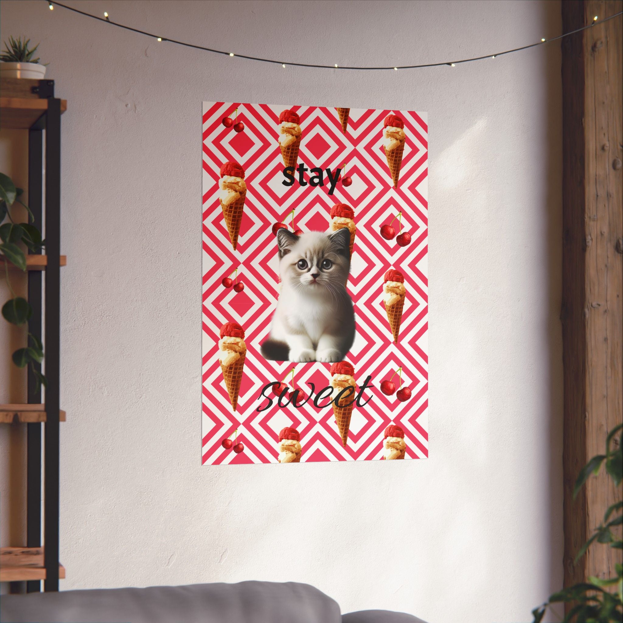 Cute Cat 'Stay Sweet' Matte Vertical Poster - Whimsical Home Decor
