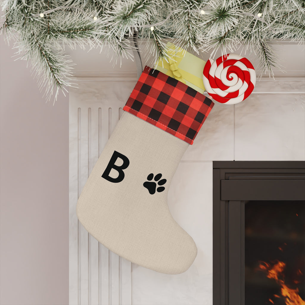 Pet Christmas Stocking with initials and paw