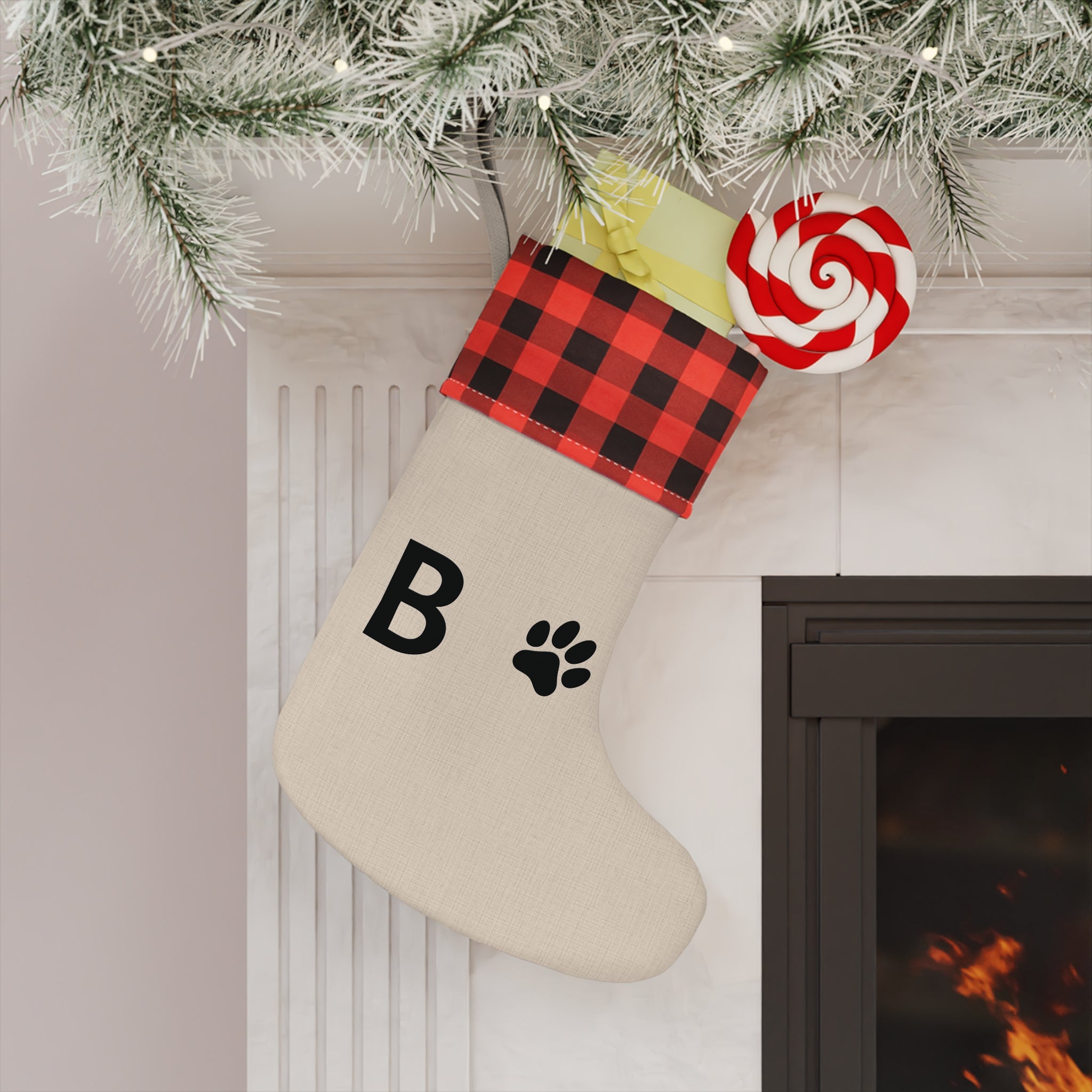 Pet Christmas Stocking with initials and paw