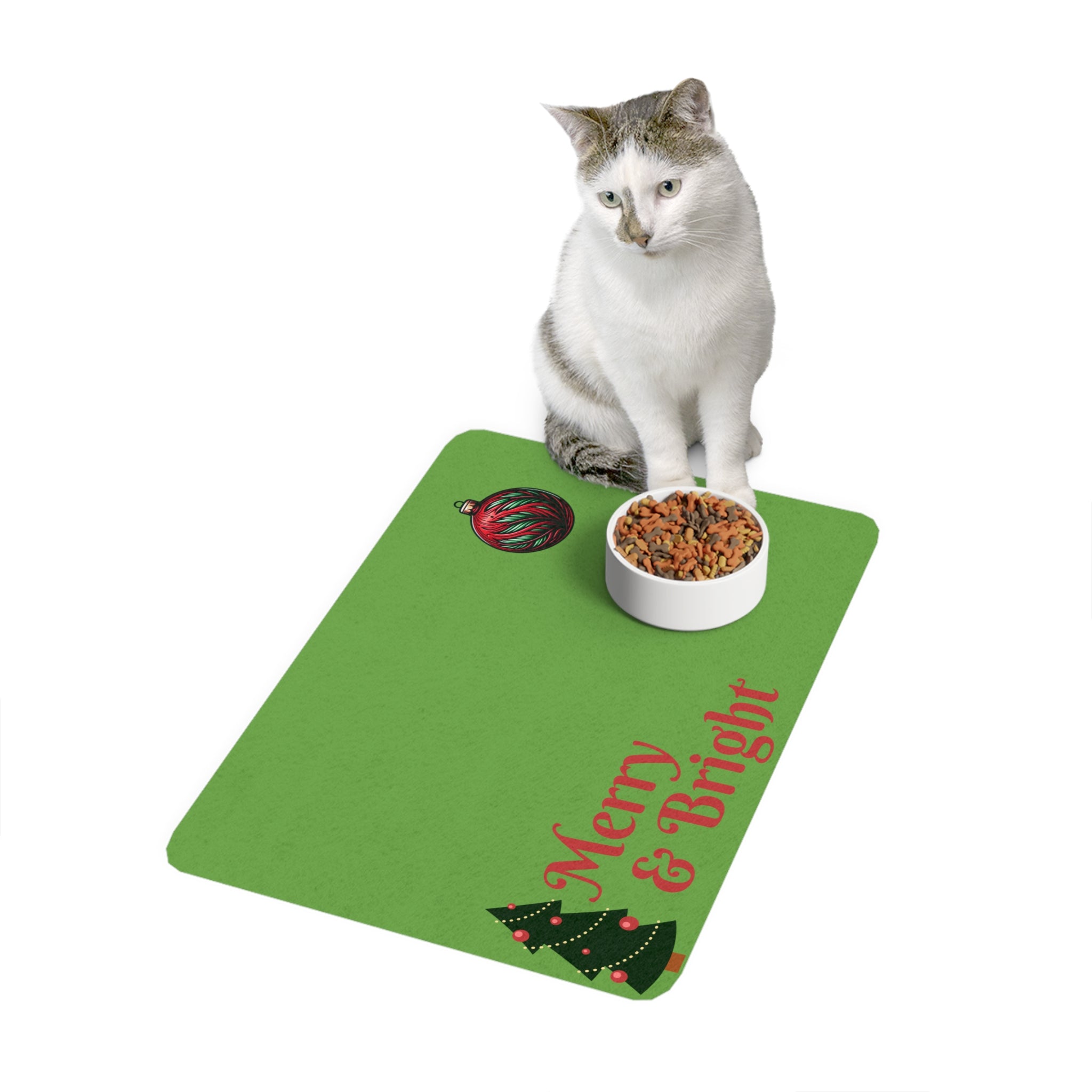 Festive Pet Food Mat | Merry & Bright Christmas Design (12x18)