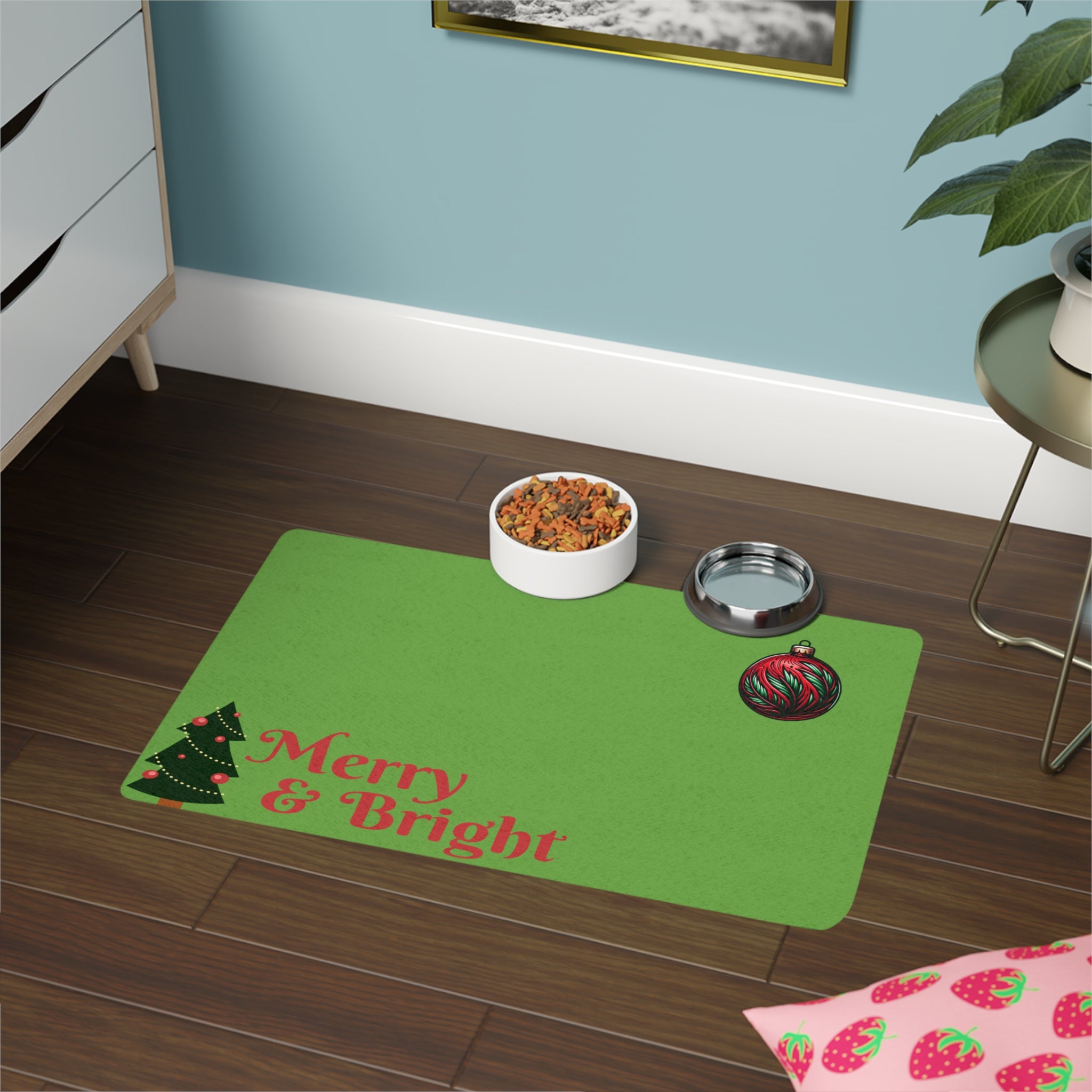 Festive Pet Food Mat | Merry & Bright Christmas Design (12x18)